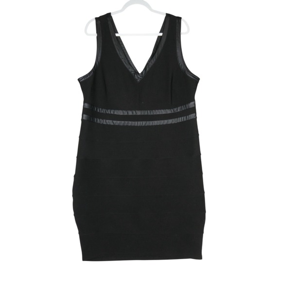 torrid Dresses & Skirts - Torrid Bandage Bodycon Dress Size 22 Black Faux Leather Trim Zip V Neck Knee